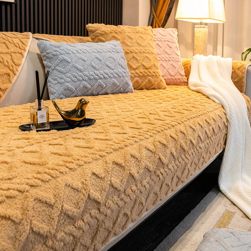 Living Room Sofa Cover Plush Couch Cover Nordic Sofa Cushion Non-Slip Sofa Towel L-Shaped Sofa Protective Case