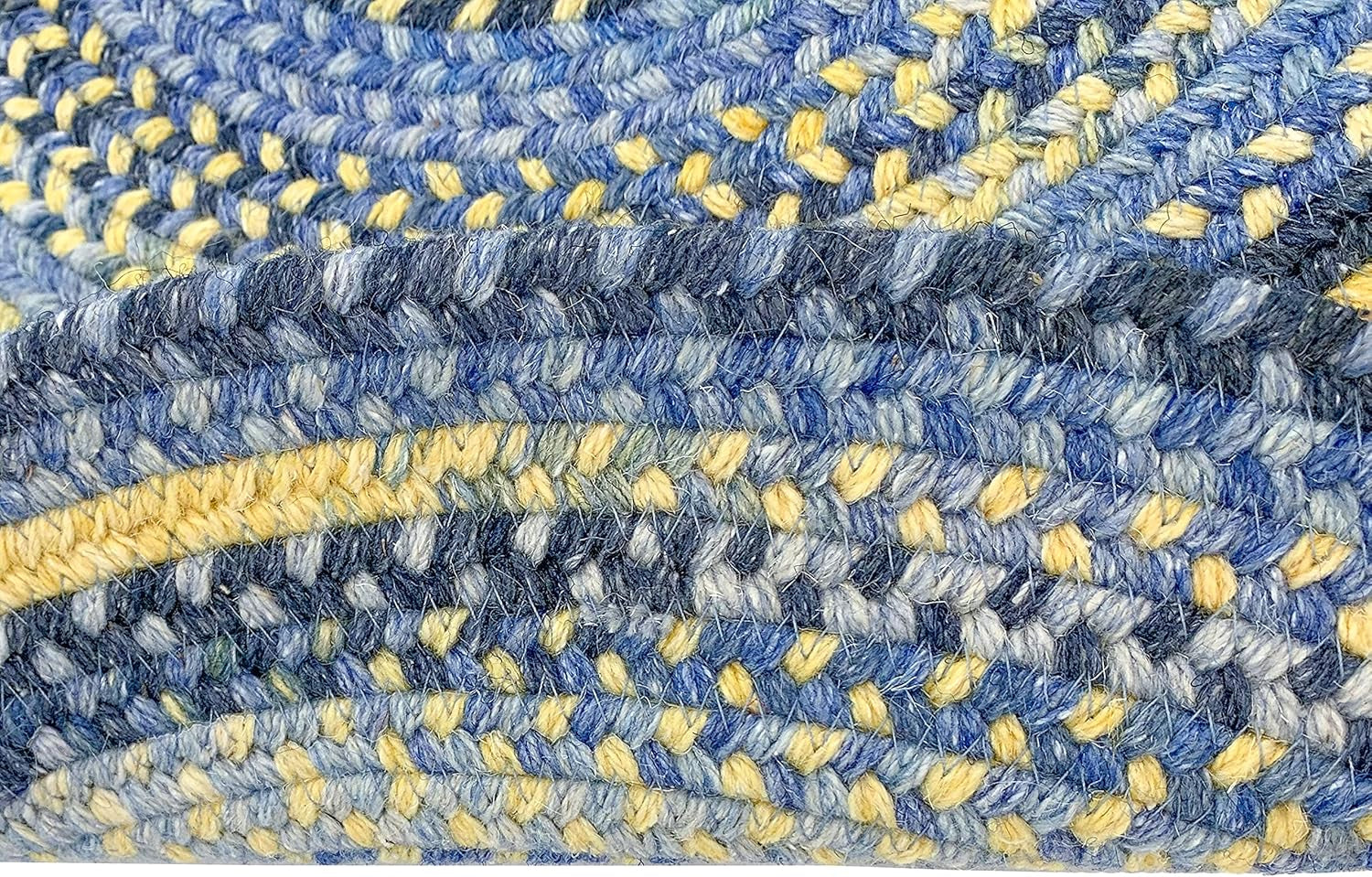 American Heritage Blue Yellow 0' 24" X 0' 48" Oval Braided Rug