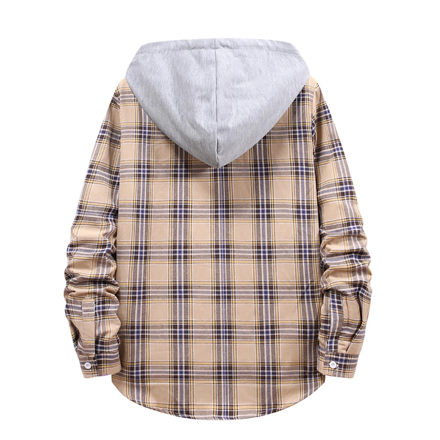 Men'S Flannel Plaid Hooded Shirts Casual Long Sleeve Button down Regular Fit Hooded Shirt Lightweight Thin Jackets Khaki#06 M