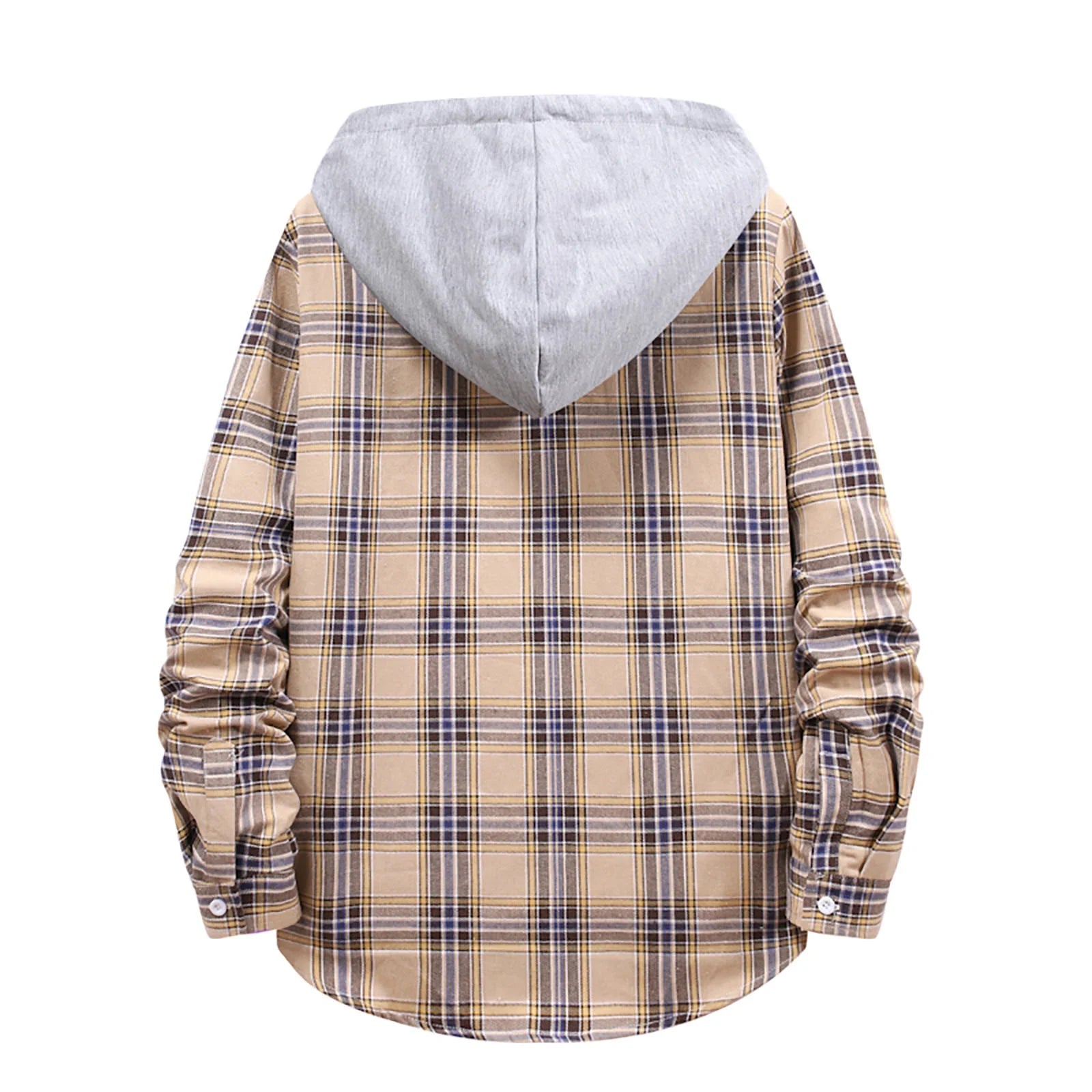 Men'S Flannel Plaid Hooded Shirts Casual Long Sleeve Button down Regular Fit Hooded Shirt Lightweight Thin Jackets Khaki#06 M