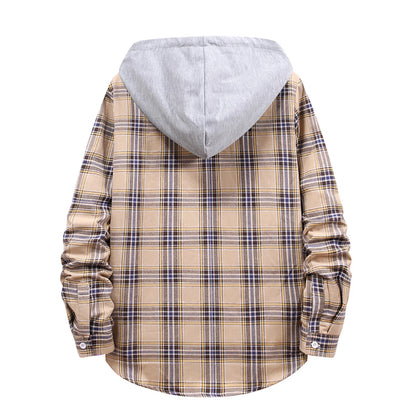 Men'S Flannel Plaid Hooded Shirts Casual Long Sleeve Button down Regular Fit Hooded Shirt Lightweight Thin Jackets Khaki#06 M