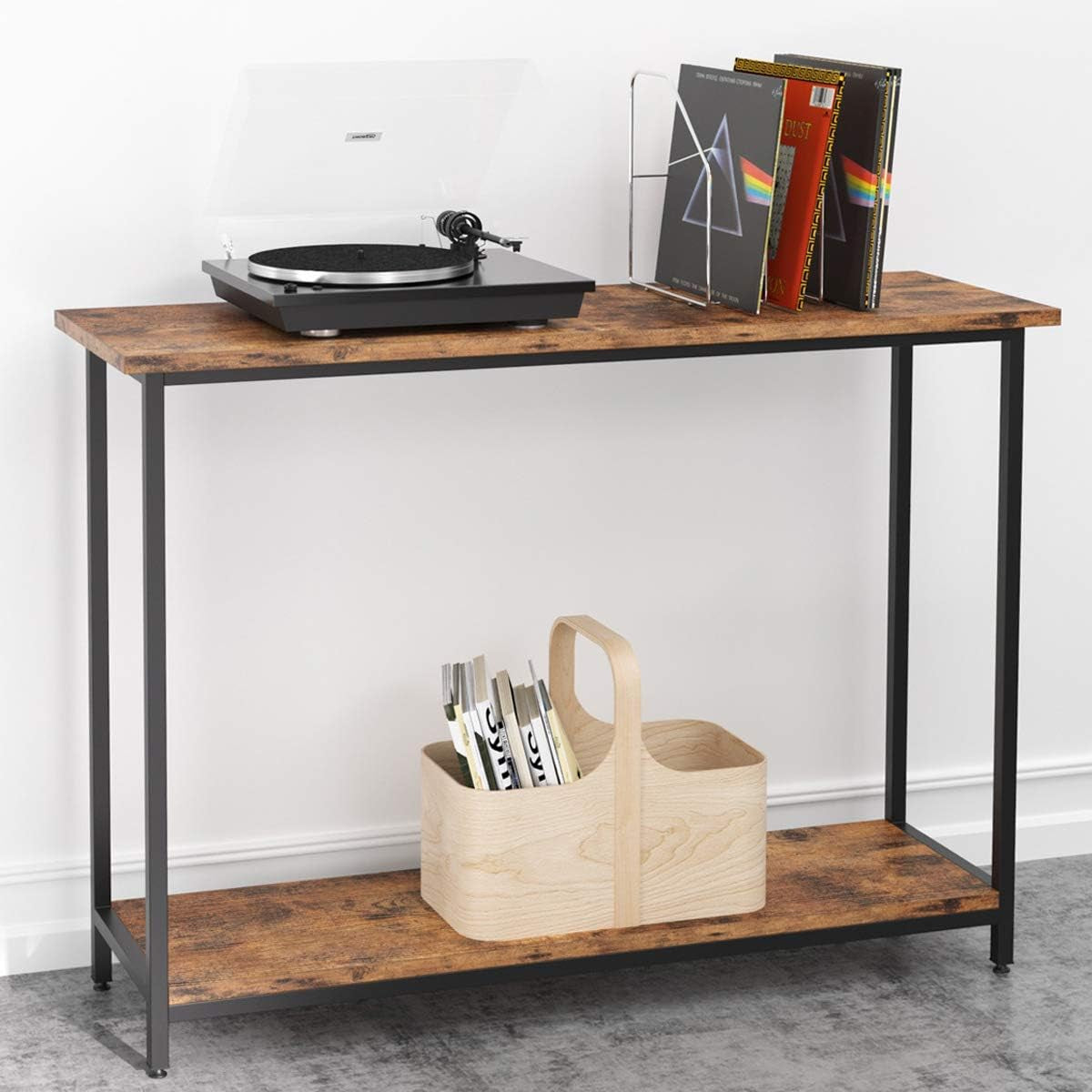 Sofa Table for Entryway, 43" Narrow Console Table with Shelf, Wood Entry Table for Living Room,Hallway, Foyer, Industrial Home Furniture Vintage Brown