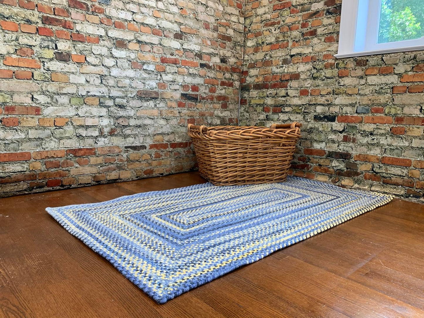 American Heritage Blue Yellow 3' 0" X 5' 0" Concentric Rectangle Braided Rug