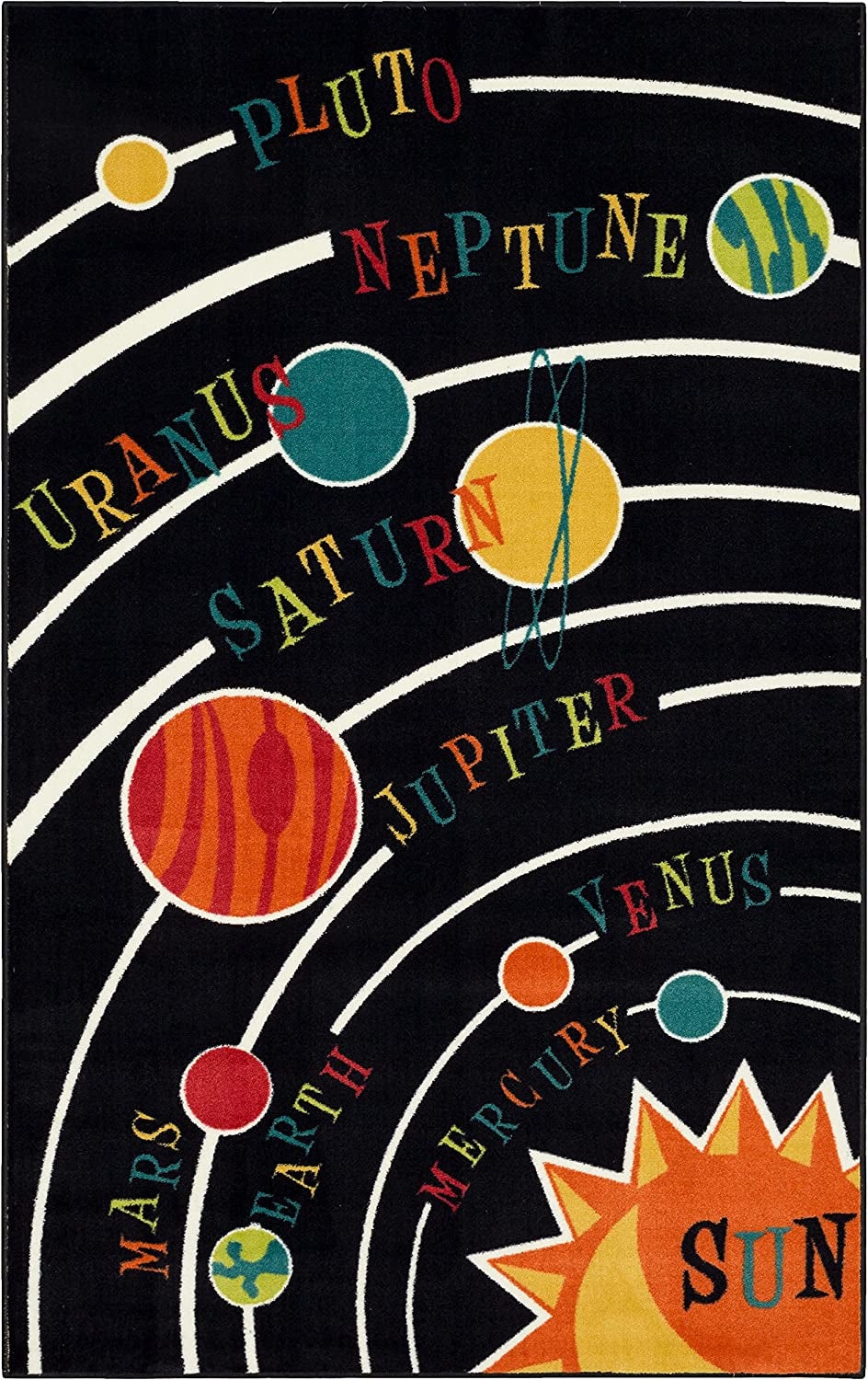Black Aurora Solar System Indoor Space Area Rug (5'X8')