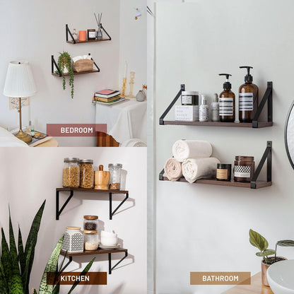 Rustic Brown Floating Shelves for Bathroom, Bedroom, Living Room, Kitchen, 2-Pack Solid Wood Wall Shelf over Toilet, Modern Décor