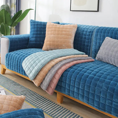 Sofa Cushion Plush Non-Slip Thickened Sofa Cover Cushion Flannel Sofa Cover Universal Solid Color Dust-Proof Sofa Seat Cover