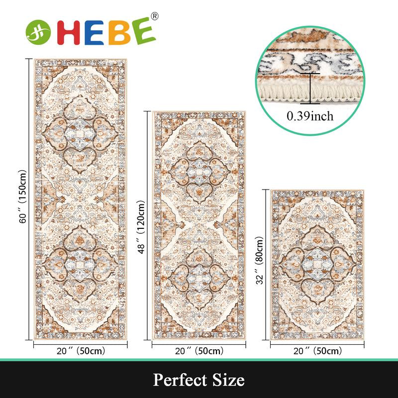 [Fallfreshness] HEBE Washable Farmhouse Kitchen Rugs Sets of 3 Non Slip Kitchen Rugs and Mats Boho Kitchen Mats for Floor Kitchen Runner Rug Kitchen Carpet Rug Runner for Hallways Kitchen Laundry