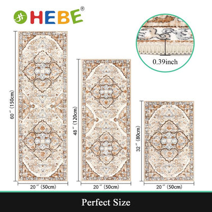 [Fallfreshness] HEBE Washable Farmhouse Kitchen Rugs Sets of 3 Non Slip Kitchen Rugs and Mats Boho Kitchen Mats for Floor Kitchen Runner Rug Kitchen Carpet Rug Runner for Hallways Kitchen Laundry