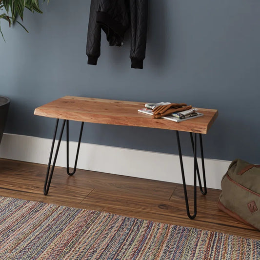 Lareese Alaterre Furniture Live Edge Wood Bench - Natural Acacia Wood Top with Metal Hairpin Legs