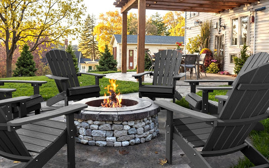 Adirondack Chair Weather Resistant: Outdoor Chair HIPS Plastic Adirondack Chairs - Patio Chairs with Wood Texture - Lawn Fire Pit Deck Porch Garden Chairs for Adults (Grey)