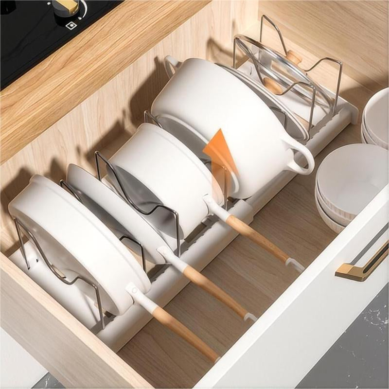 Kitchen Pot Organization Storage Rack, Adjustable Kitchen Pot Lid Organizer Storage Rack, Multifunctional Stainless Expandable Kitchen Storage Organizer, Kitchen Gadgets, Kitchen Cabinet Organizers, Household Art Craft Supplies, Adjustable Standing Shelf