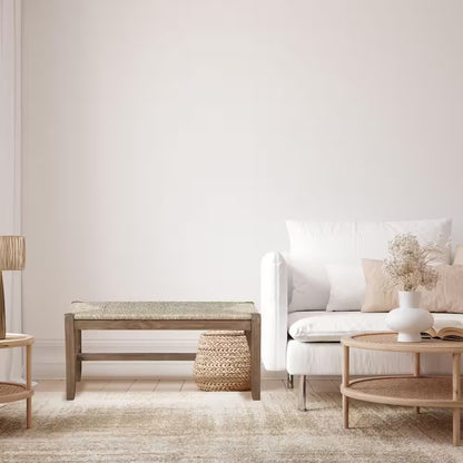 Newport Brown Wood Bench with Rush Seat 18 In. H X 40 In. W X 15 In. D