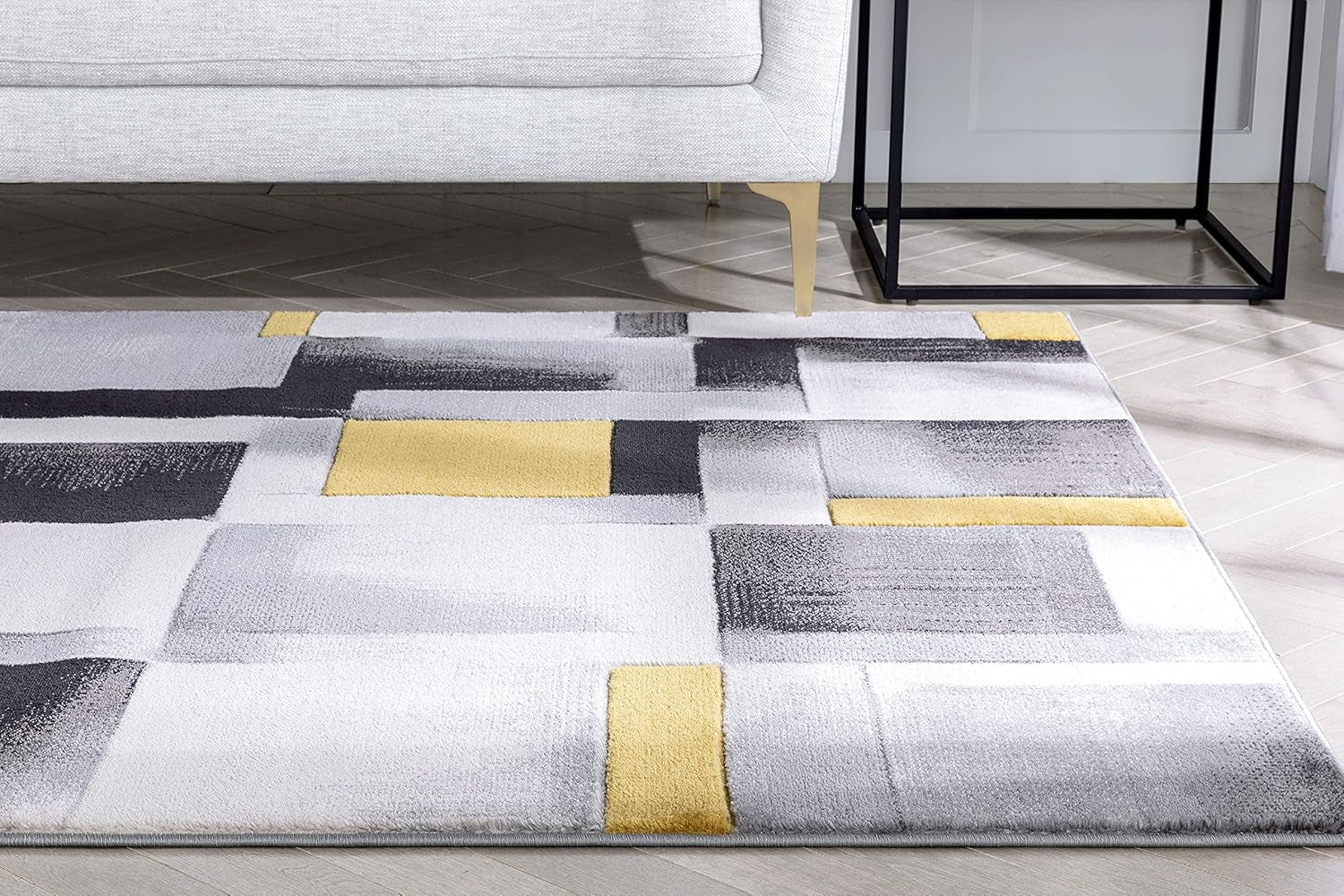 Good Vibes Louisa Gold Modern Geometric Boxes 7'10" X 9'10" 3D Texture Area Rug