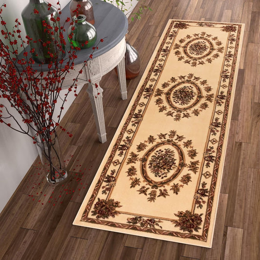 Timeless Collection Le Petit Palais Ivory 2X7 Runner Luxurious Traditional French Medallion Oriental Area Rug Perfect for Living Room Bedroom or Dining Room Easy-To-Clean Durable Design