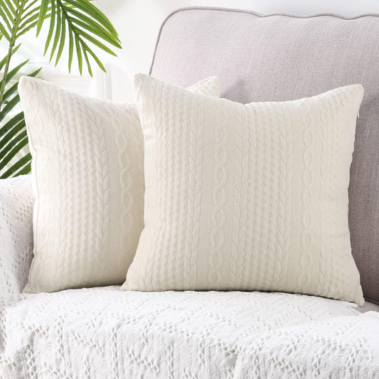 Pack of 2 Super Soft Decorative Throw Pillow Covers Square Cushion Cases Pillowcases for Couch Sofa Bedroom Car Modern Embossed Patterned,16 X 16 Inch,Beige