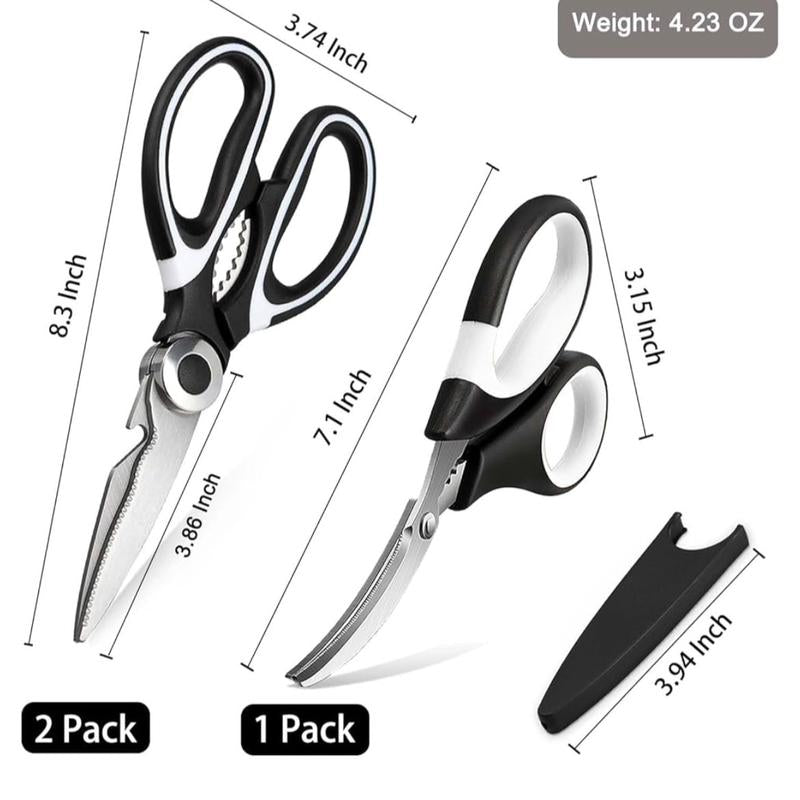 OMDAR Kitchen Scissors - 3 Pack Heavy Duty Stainless Steel Shears for Cutting Meat, Food, Fish, Poultry - Dishwasher Safe - Cover, Board Thick