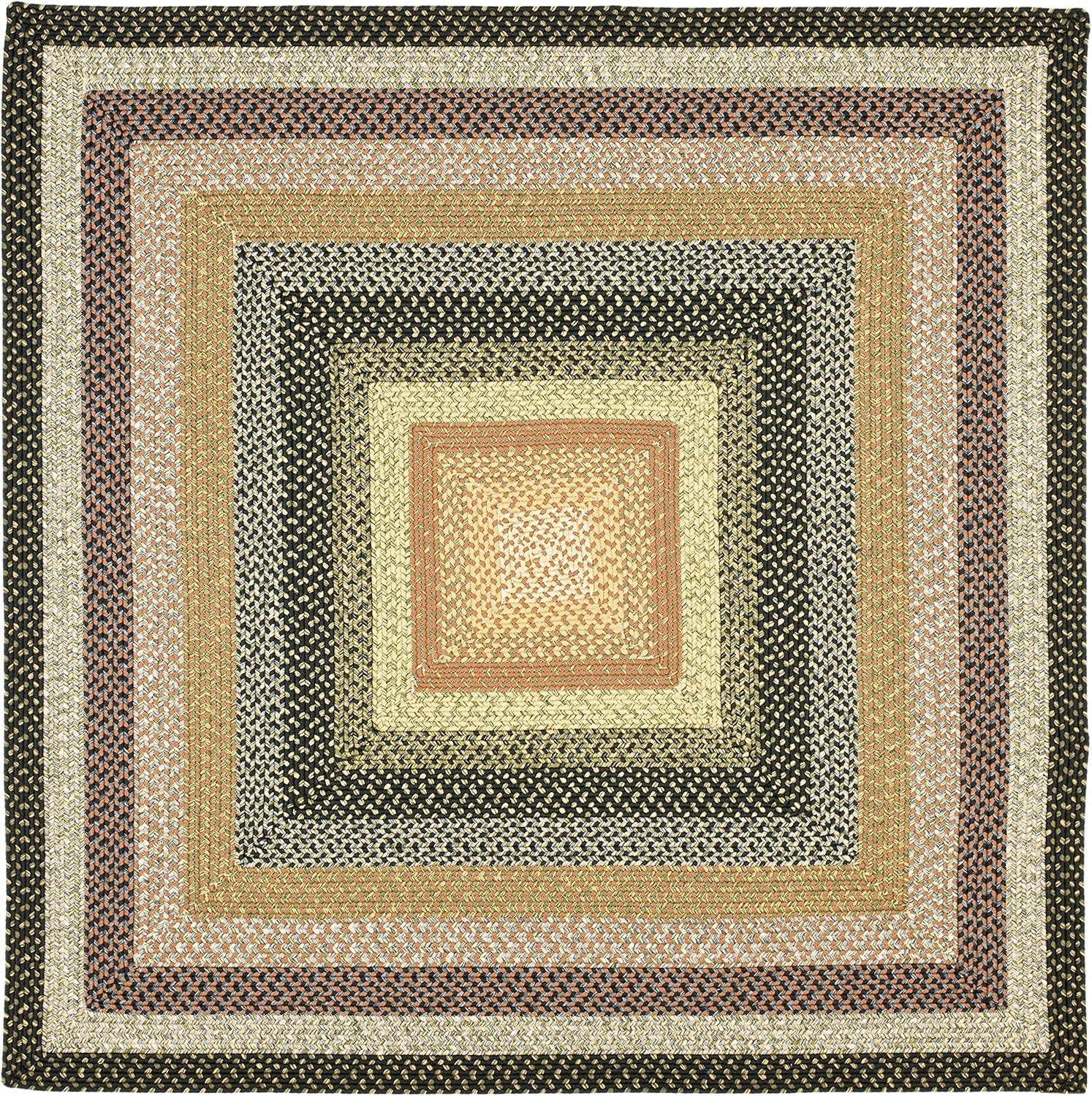 Washable Rug Braided Collection - 6' Square, Multi, Weather Resistant & Easy Cleaning, Ideal for Patio, Backyard, Mudroom, Deck, Dining Space (BRD308A)