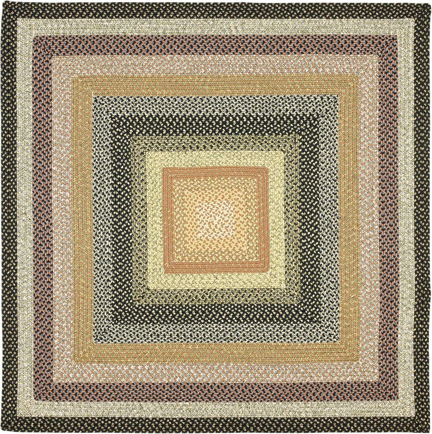 Washable Rug Braided Collection - 8' Square, Multi, Weather Resistant & Easy Cleaning, Ideal for Patio, Backyard, Mudroom, Deck, Dining Space (BRD308A)