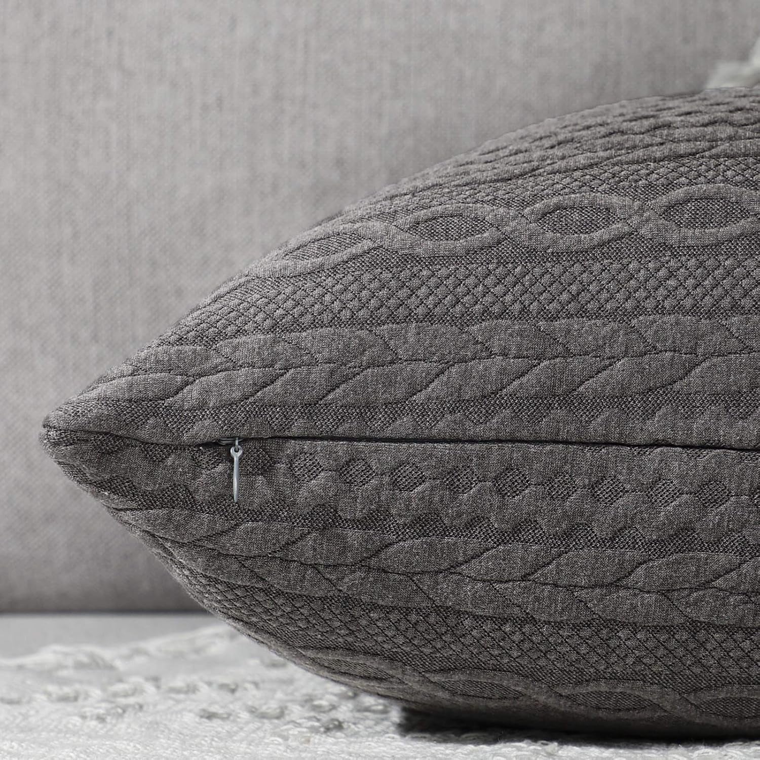 Pack of 2 Super Soft Decorative Throw Pillow Covers Square Cushion Cases Pillowcases for Couch Sofa Bedroom Car Modern Embossed Patterned,18 X 18 Inch,Grey