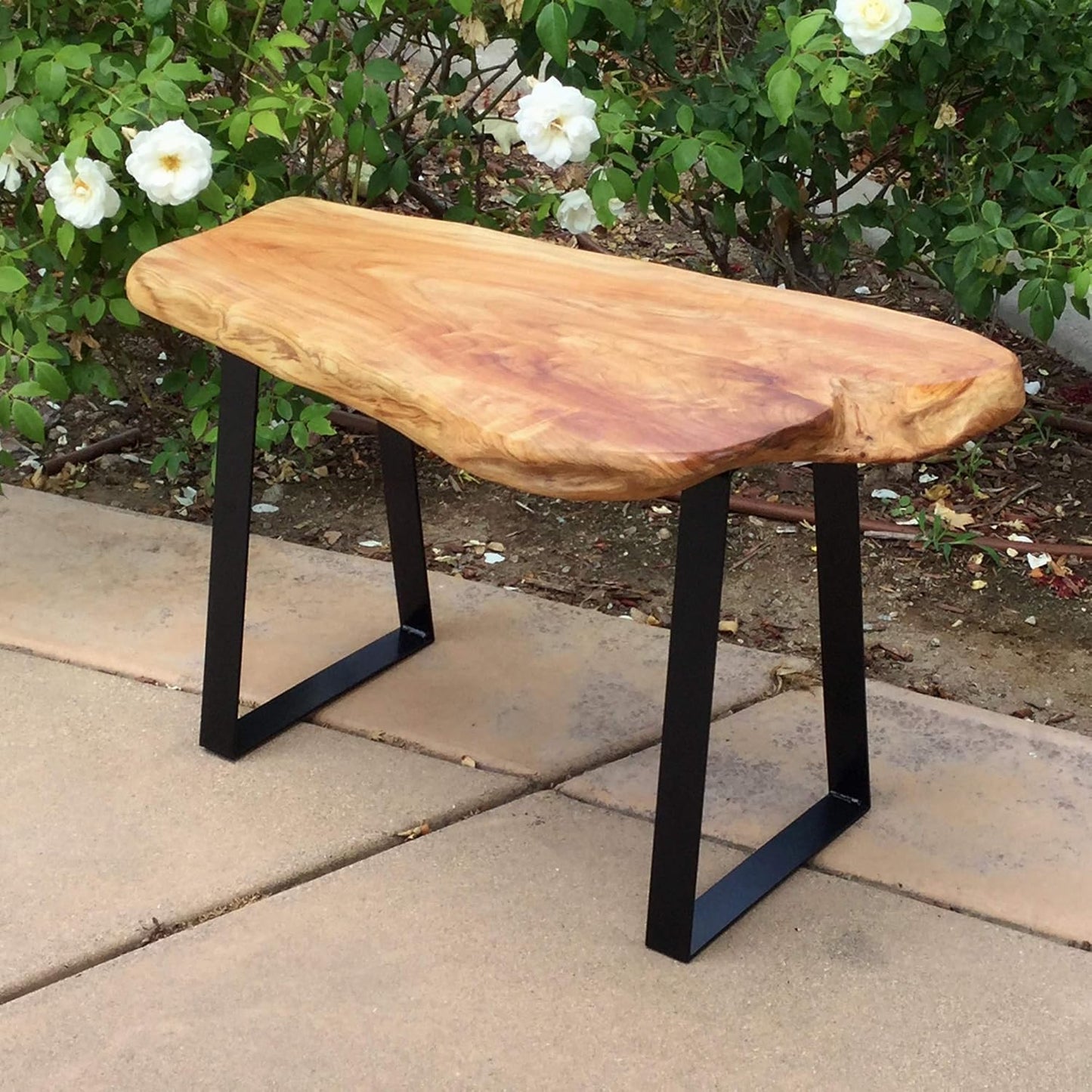 Cedar Roots Stool with Flat Iron Leg Wood Bench 27.5" X 14" X 17.4" H Home Decor Wood Side Table Plant Stand Home Décor End Table