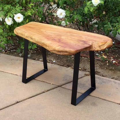 Cedar Roots Stool with Flat Iron Leg Wood Bench 27.5" X 14" X 17.4" H Home Decor Wood Side Table Plant Stand Home Décor End Table
