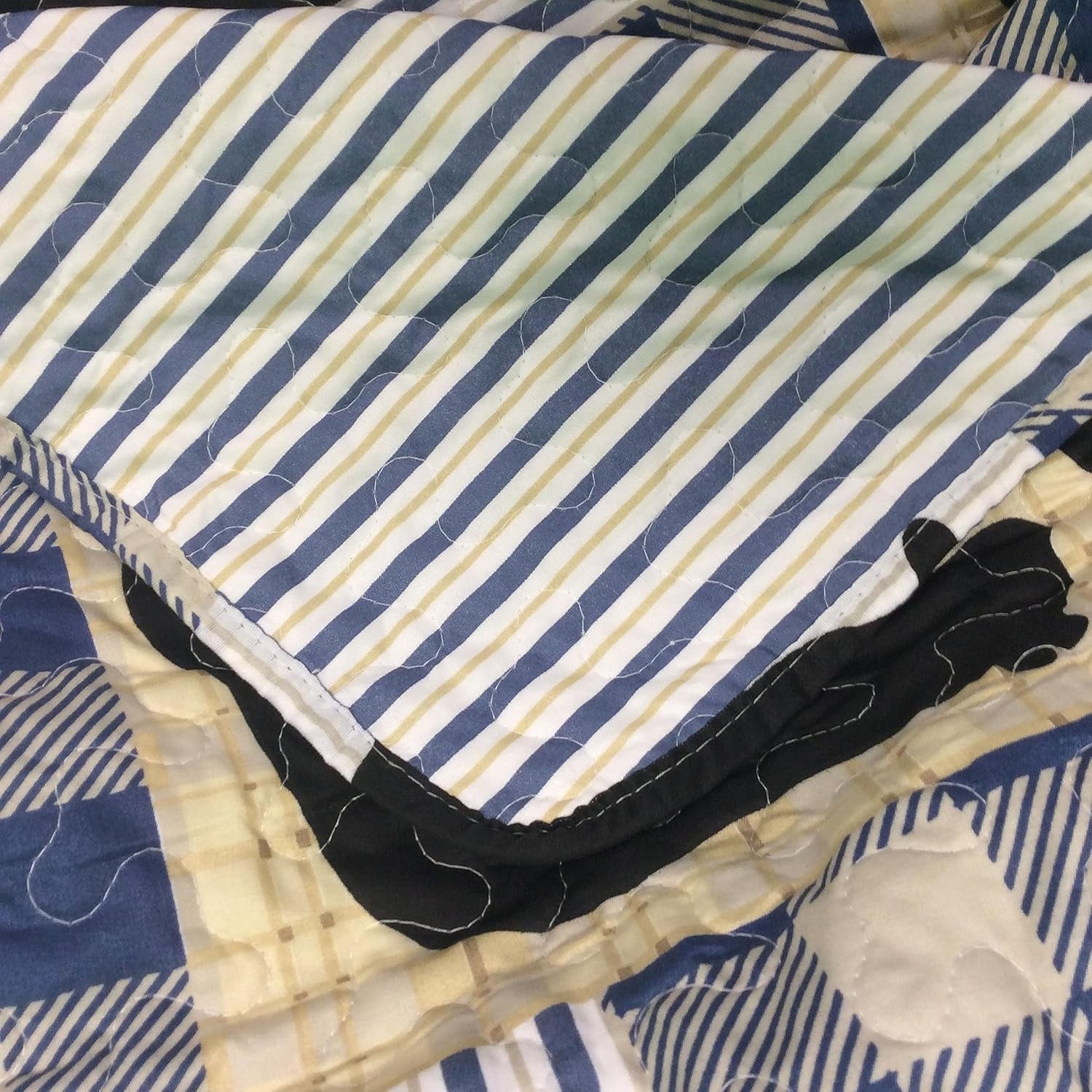 3 Piece King Lodge Quilt Bedding Set - Black Bear Plaid - Rustic Cabin Country Reversible Camping Comforter Set with Decorative Pillow Shams, Blue/Black