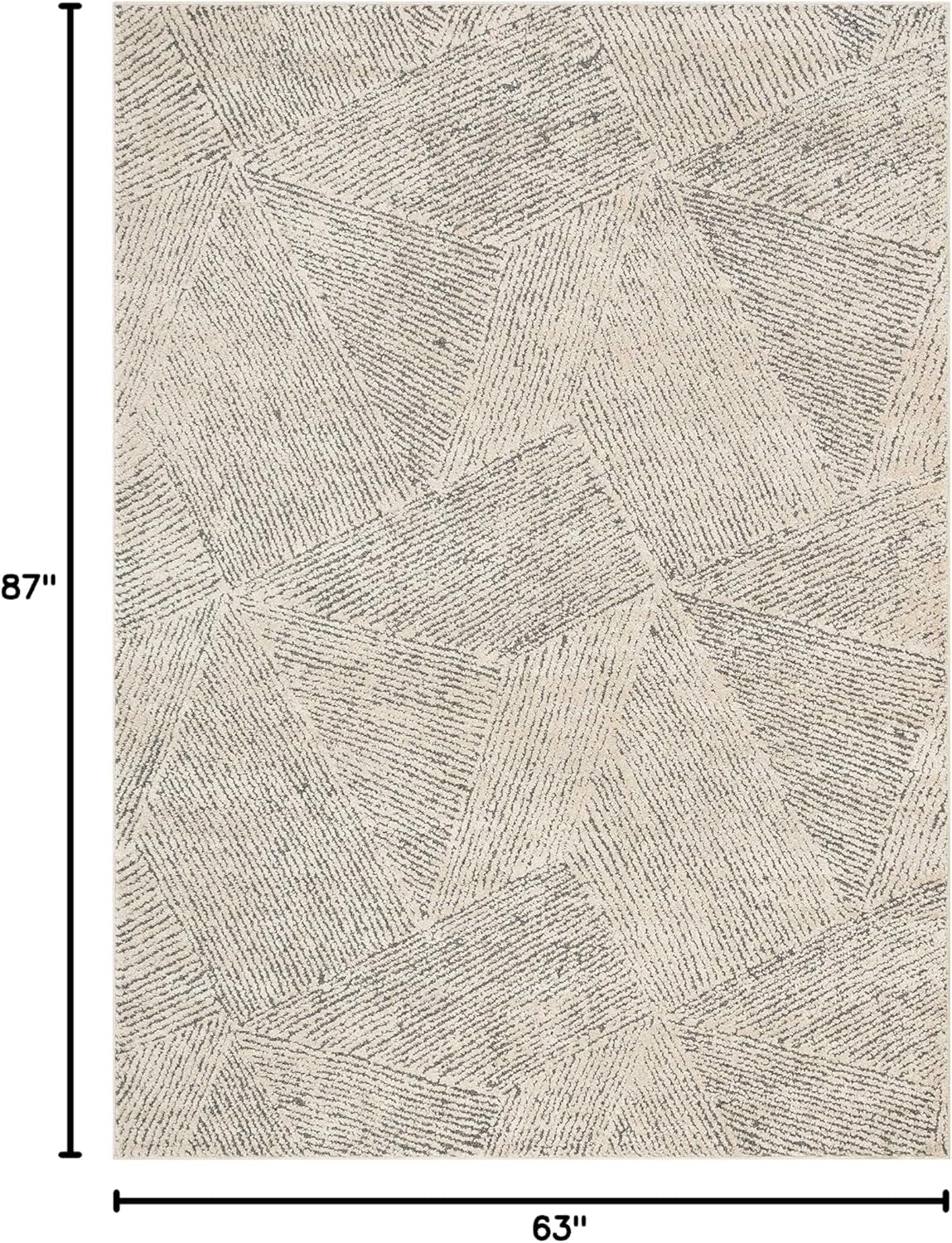 Ezio Beige Tribal Geometric Distressed High-Lo Pile Area Rug 5X7 (5'3" X 7'3")