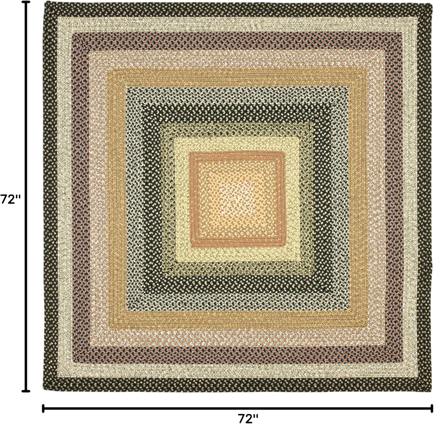 Washable Rug Braided Collection - 6' Square, Multi, Weather Resistant & Easy Cleaning, Ideal for Patio, Backyard, Mudroom, Deck, Dining Space (BRD308A)
