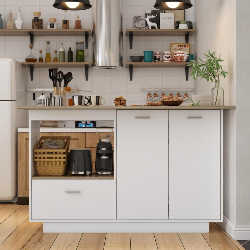 FUFU&GAGA Kitchen Island 54" Large Rolling Kitchen Island Cart on Wheels with Drop Leaf Breakfast Bar Spice Towel Rack Mobile Island Table for Kitchen with Storage, Moveable Cabinet Drawer