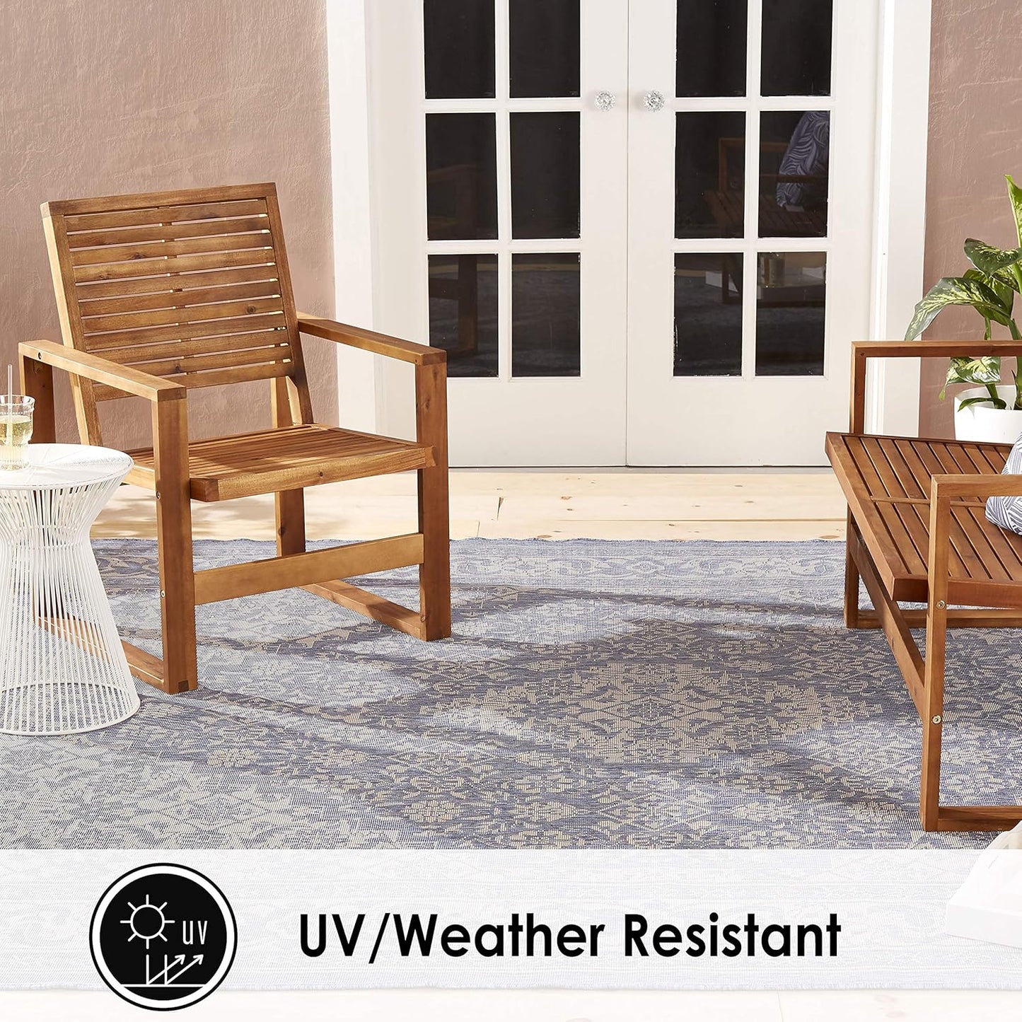 Patio Country Dahlia Transitional Medallion Indoor/Outdoor Area Rug, Blue/Grey, 7'9"X10'2"