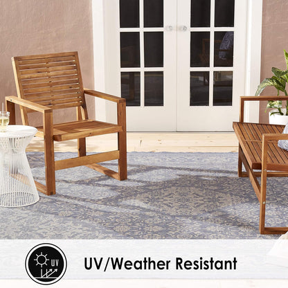Patio Country Dahlia Transitional Medallion Indoor/Outdoor Area Rug, Blue/Grey, 7'9"X10'2"