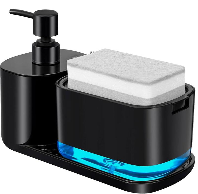 Kitchen Soap Dispenser Set, Soap Dispenser for Kitchen Sink, Dish Soap Dispenser with Sponge Holder, Tray, 3-In-1 Organizer for Kitchen Sink Countertop, Kitchen Gadgets