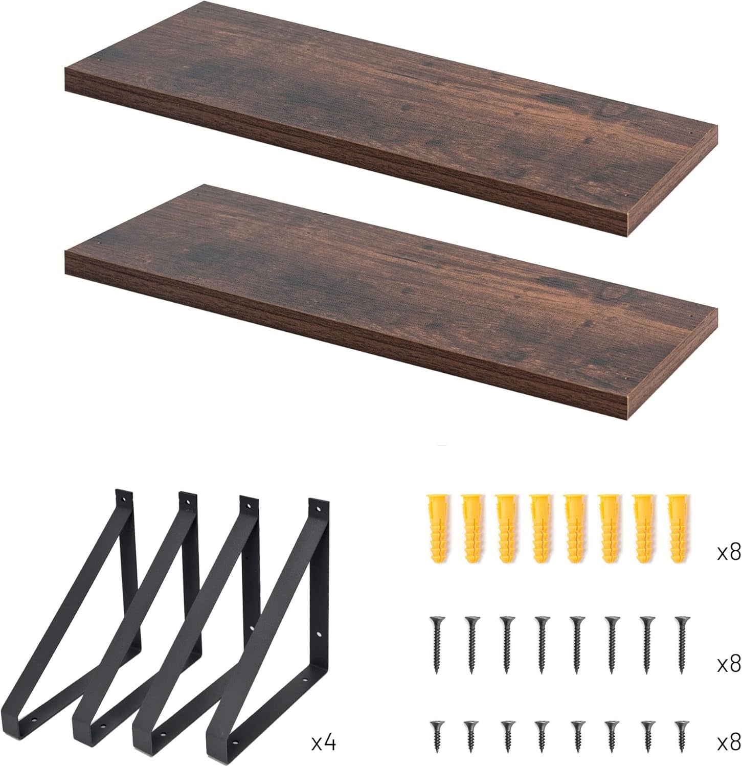 Rustic Brown Floating Shelves for Bathroom, Bedroom, Living Room, Kitchen, 2-Pack Solid Wood Wall Shelf over Toilet, Modern Décor
