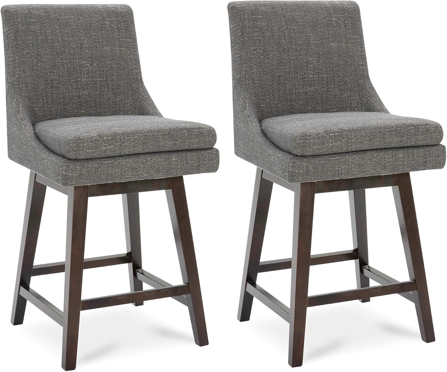 Counter Height Swivel Bar Stools with Back Set of 2, FSC Certified Upholstered Fabric Bar Stool, 26.8" H Seat Height, Fabric in Fog