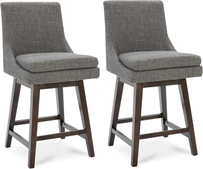 Counter Height Swivel Bar Stools with Back Set of 2, FSC Certified Upholstered Fabric Bar Stool, 26.8" H Seat Height, Fabric in Fog