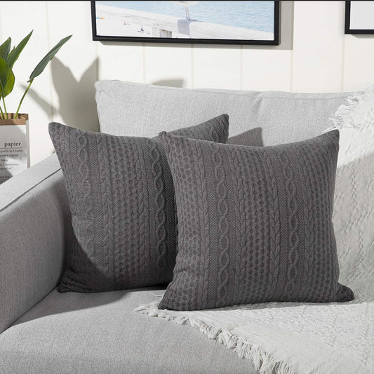 Pack of 2 Super Soft Decorative Throw Pillow Covers Square Cushion Cases Pillowcases for Couch Sofa Bedroom Car Modern Embossed Patterned,18 X 18 Inch,Grey