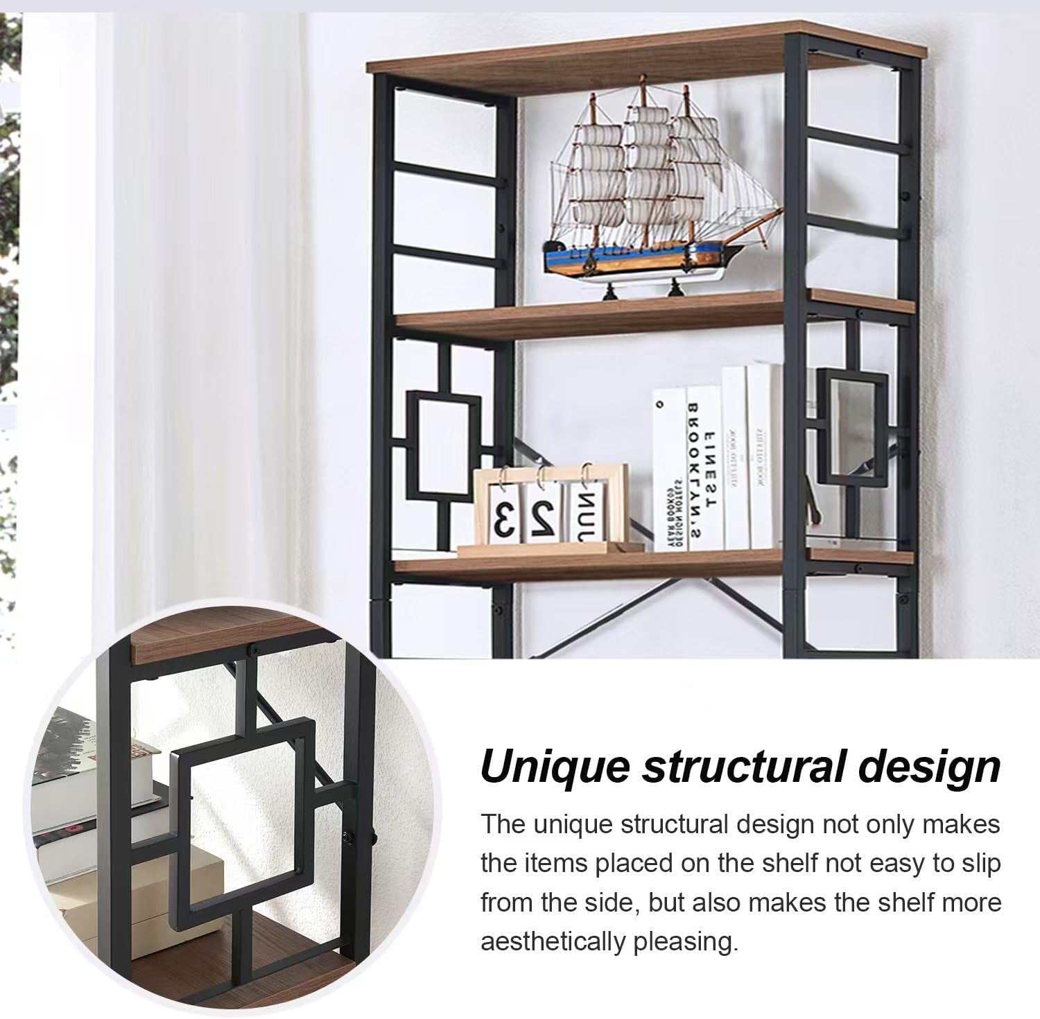 Tall Bookshelf, 84 Inch Industrial Bookshelf with Metal Frame and Open Shelves, 7 Tier Metal Bookshelves and Bookcases, Rustic Tall Book Shelf for Office, Living Room and Bedroom, Brown