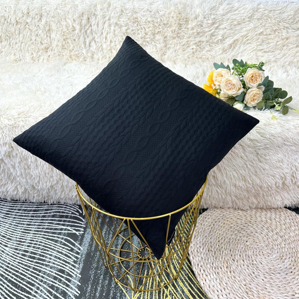 Black Pillow Covers, Pack of 2 Super Soft Elegant Modern Daily Cushion Covers Decorative Stretchy Pillow Cases for Sofa Bed Car Chair, 18 X 18 Inch(Black)
