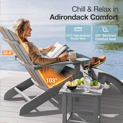 Adirondack Chair Weather Resistant: Outdoor Chair HIPS Plastic Adirondack Chairs - Patio Chairs with Wood Texture - Lawn Fire Pit Deck Porch Garden Chairs for Adults (Grey)