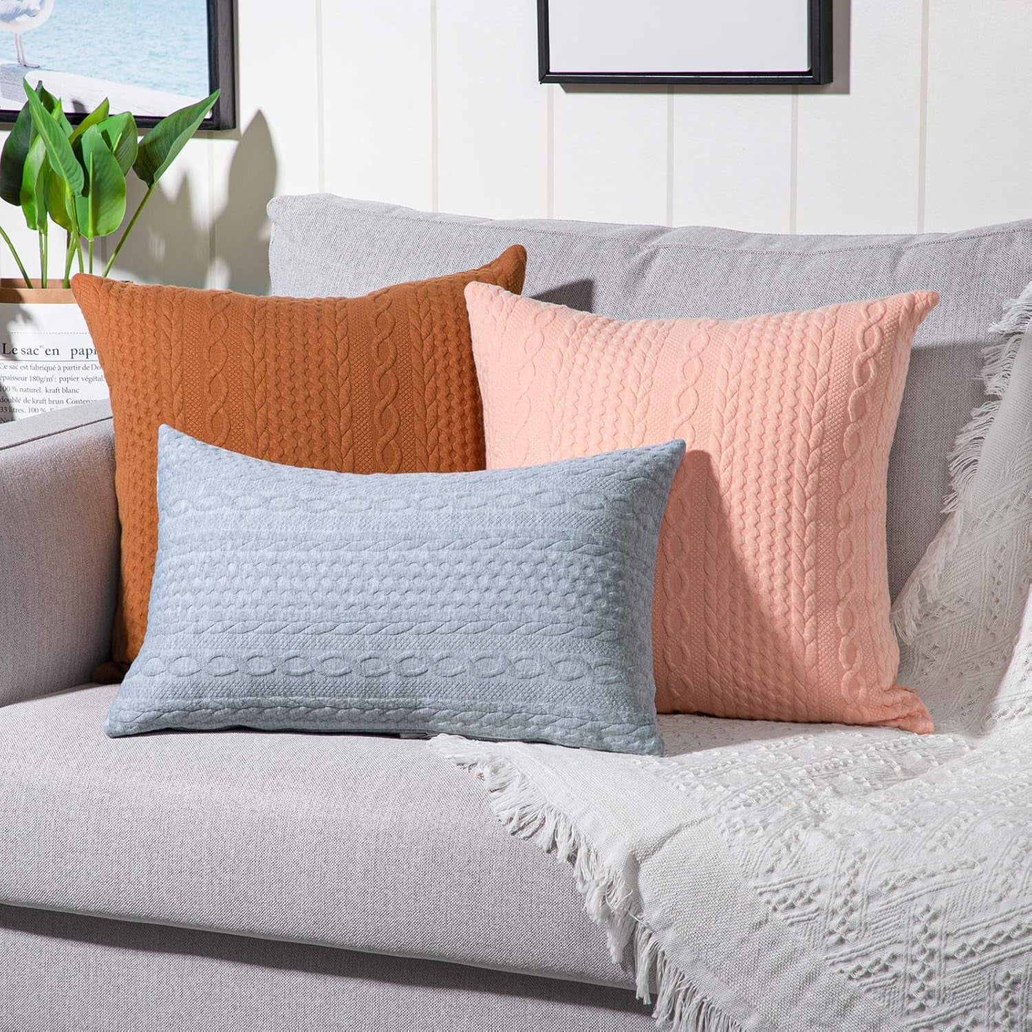 Pack of 2 Super Soft Decorative Throw Pillow Covers Square Cushion Cases Pillowcases for Couch Sofa Bedroom Car Modern Embossed Patterned,18 X 18 Inch,Light Grey