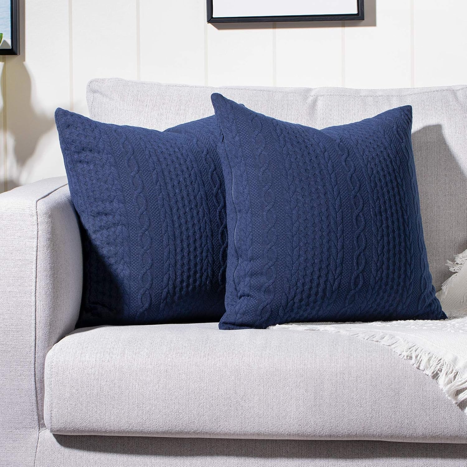 Pack of 2 Super Soft Decorative Throw Pillow Covers Square Cushion Cases Pillowcases for Couch Sofa Bedroom Car Modern Embossed Patterned,18 X 18 Inch,Navy