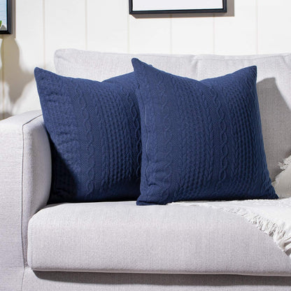 Pack of 2 Super Soft Decorative Throw Pillow Covers Square Cushion Cases Pillowcases for Couch Sofa Bedroom Car Modern Embossed Patterned,18 X 18 Inch,Navy