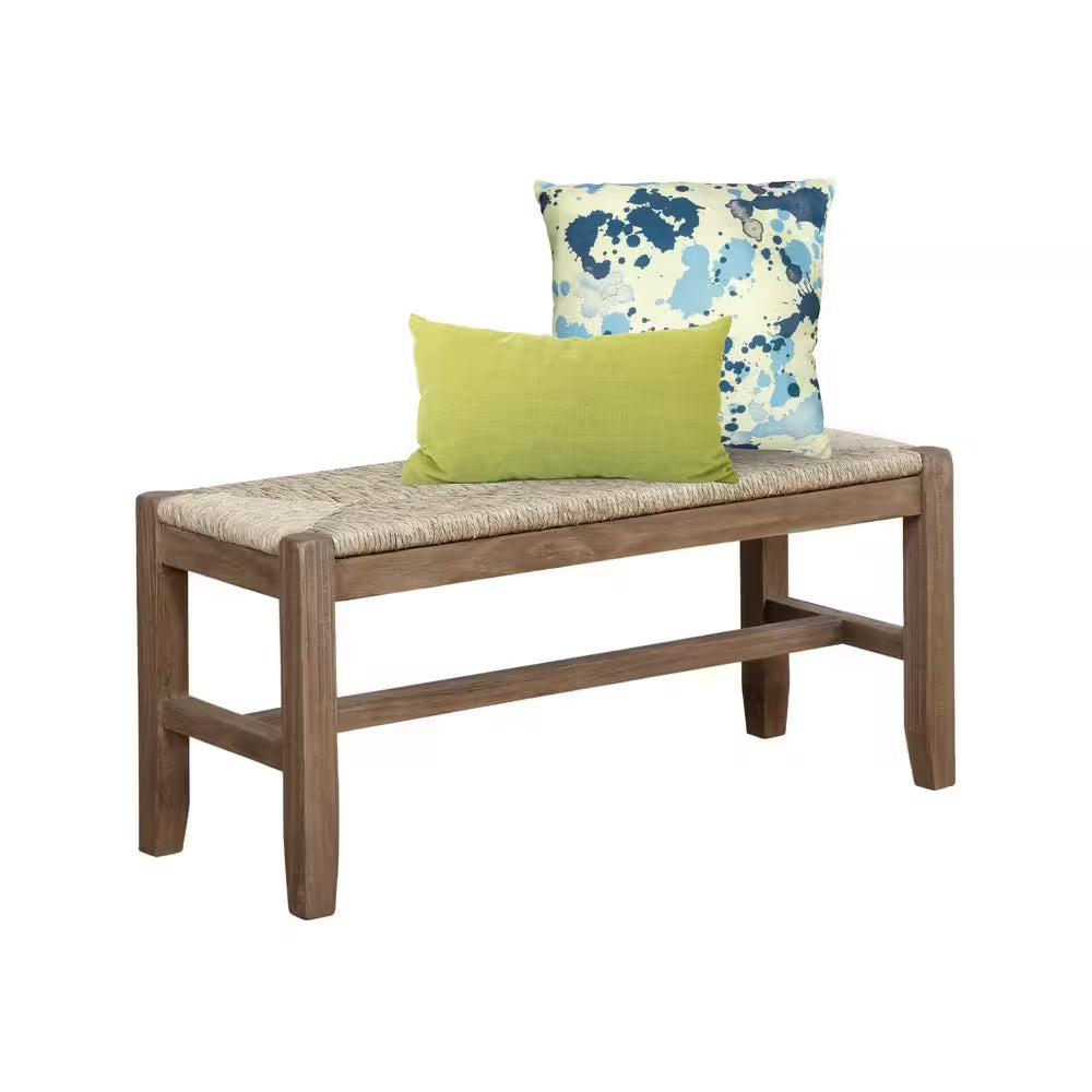 Newport Brown Wood Bench with Rush Seat 18 In. H X 40 In. W X 15 In. D