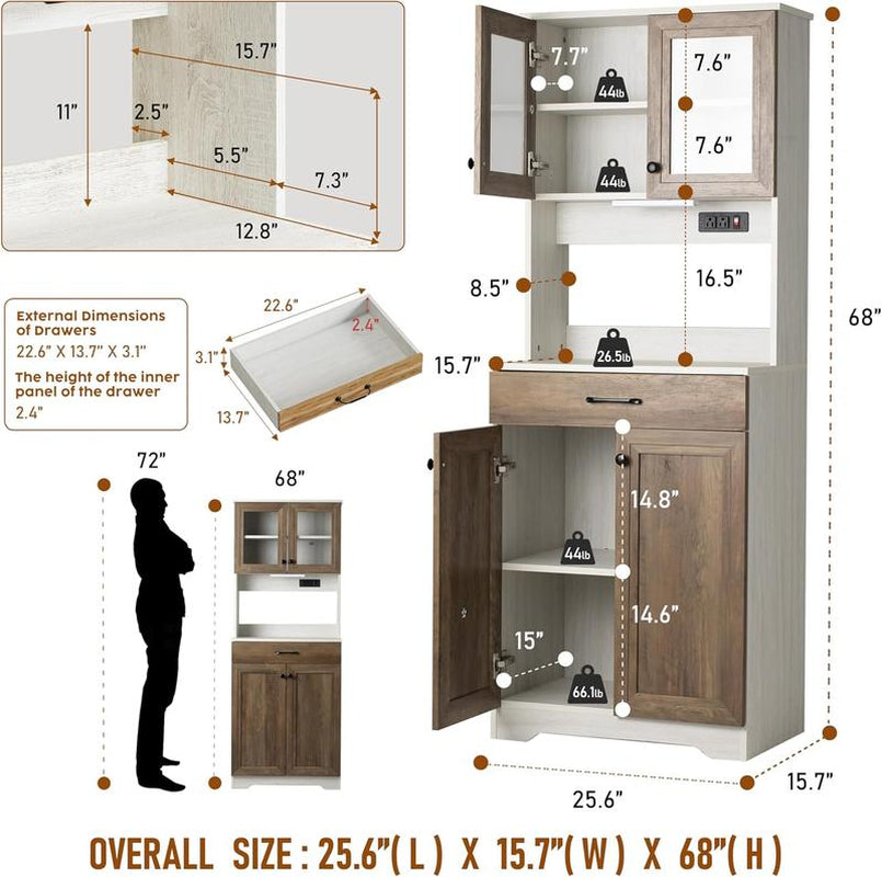 Sideboard Buffet Storage Cabinet with LED & Power Outlet, Kitchen Pantry Organization with Drawer Shelves, Microwave Wood Stand Hutch for Dining Room