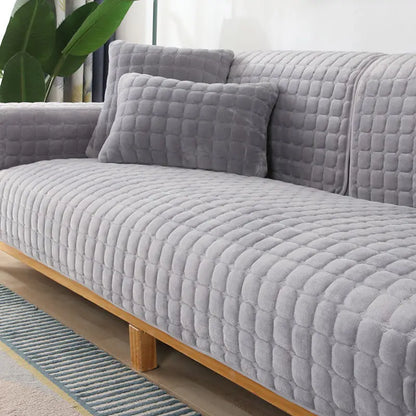 Sofa Cushion Plush Non-Slip Thickened Sofa Cover Cushion Flannel Sofa Cover Universal Solid Color Dust-Proof Sofa Seat Cover