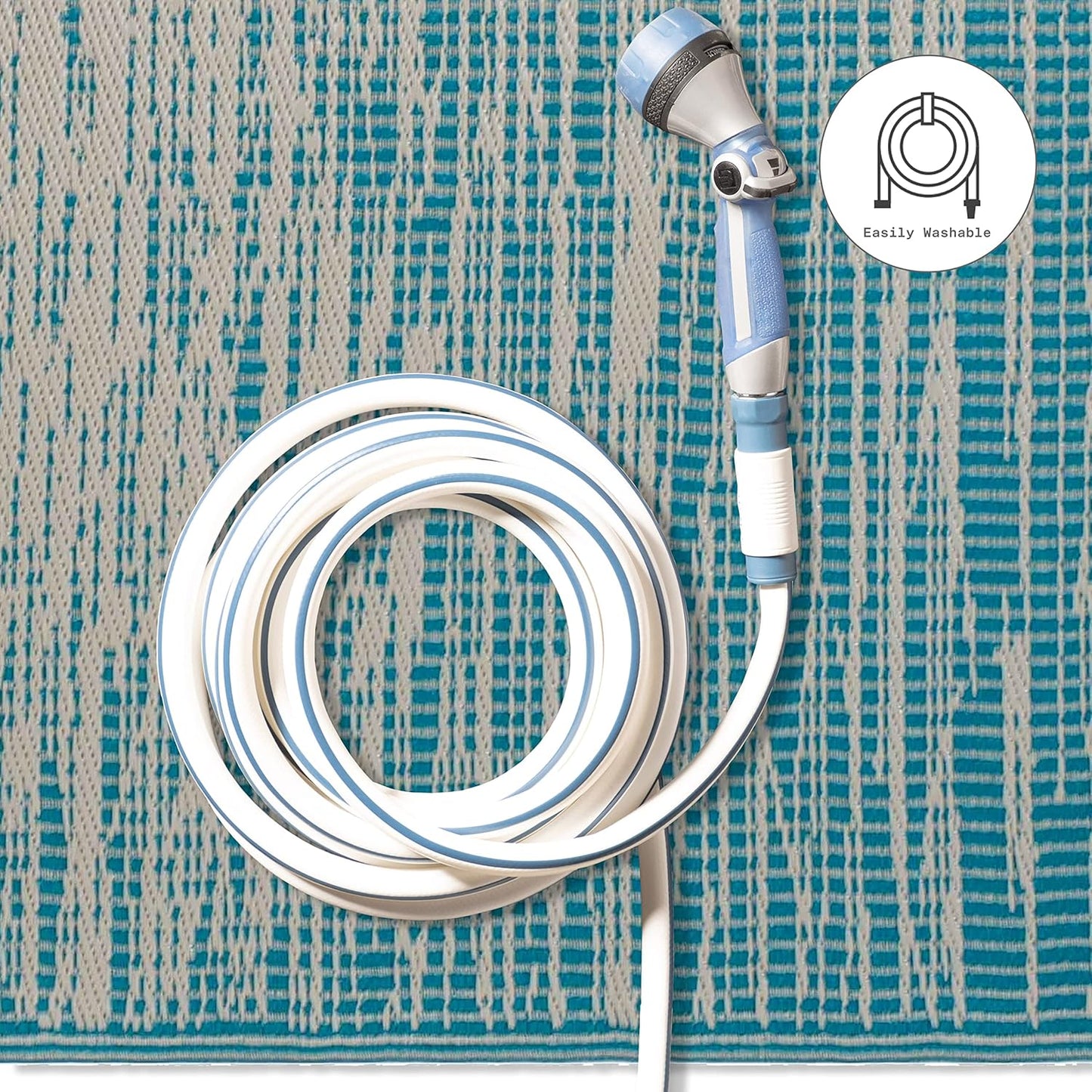 Outdoor Rug - Waterproof, Fade Resistant, Crease-Free - Premium Recycled Plastic - Distressed Abstract - Porch, Deck, Balcony, Mudroom, Laundry Room, Patio - Brooklyn - Teal - 3 X 5 Ft
