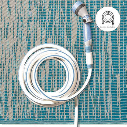 Outdoor Rug - Waterproof, Fade Resistant, Crease-Free - Premium Recycled Plastic - Distressed Abstract - Porch, Deck, Balcony, Mudroom, Laundry Room, Patio - Brooklyn - Teal - 3 X 5 Ft