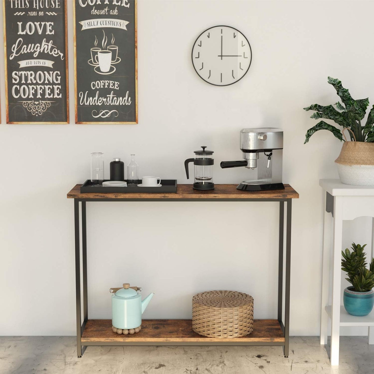 Sofa Table for Entryway, 43" Narrow Console Table with Shelf, Wood Entry Table for Living Room,Hallway, Foyer, Industrial Home Furniture Vintage Brown