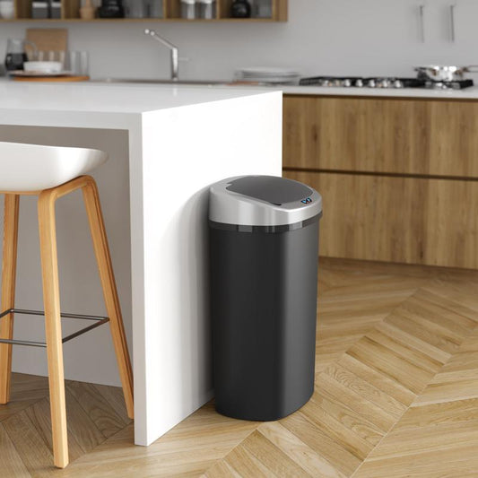 13 Gallon Oval Plastic Sensor Trash Can with Absorbx Odor Filter Bin Kitchen