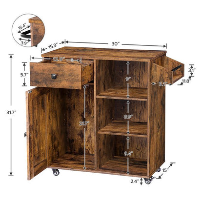 HOOBRO Kitchen Island on Wheels, Storage Cabinet with Drawer, Kitchen Cart with Spice and Towel Rack, Saving Space, Easy Assembly, for Living Room, Rustic Brown#Springtok